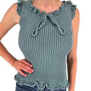 Vintage 2000s Y2K Womens Sz M Ribbed Tank Top by Nellik Dark Teal Blue